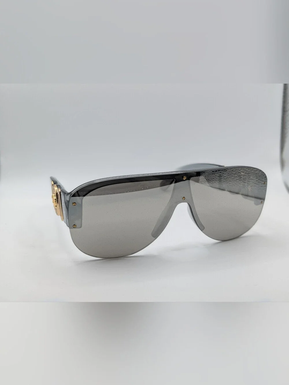 NWT Versace VE4391 311/6G Shield Sunglasses Grey Silver Mirror Box & Case